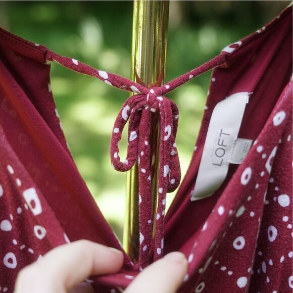 LOFT Burgundy White Casual Long Maxi Dress - Picture 7 of 9